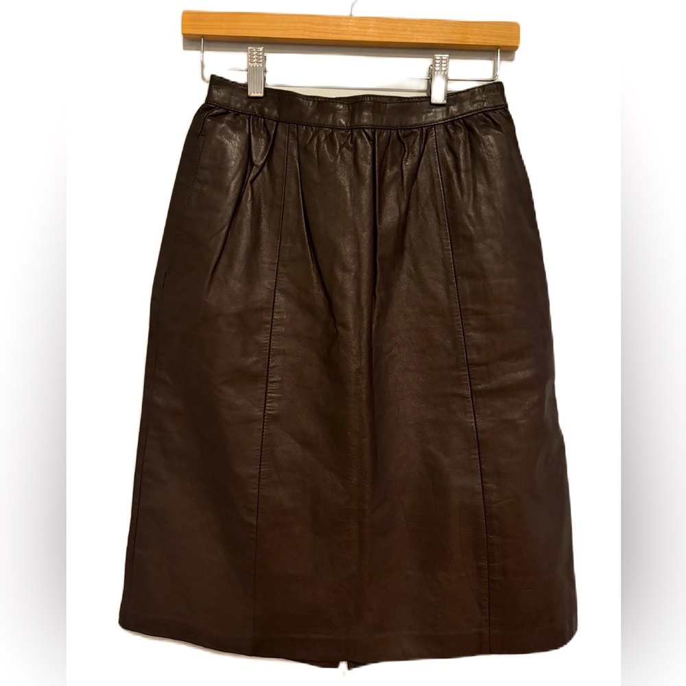 Porsha Vintage Leather Brown A Line Skirt Size 6